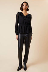 Ruffle Front Long Sleeve Blouse