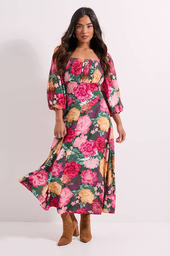 Petite Ruched Bust Drop Waist Midi Dress