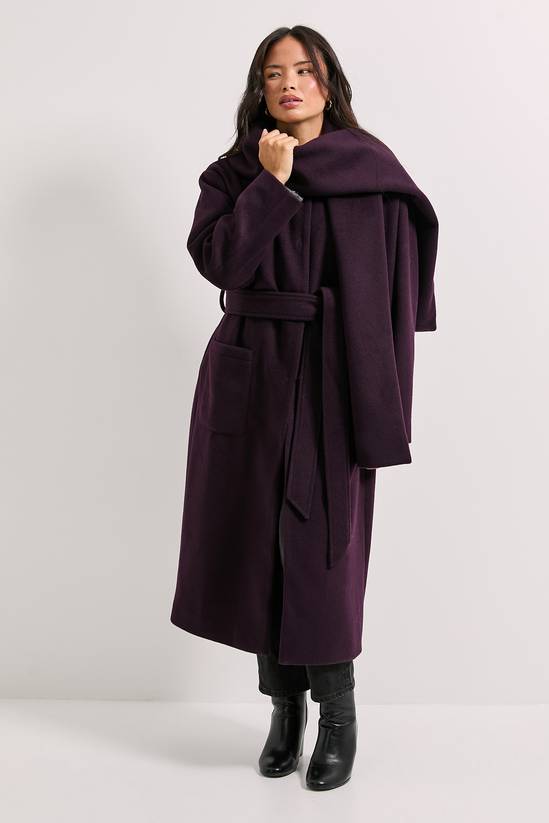 Belted Round Neck Scarf Coat