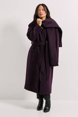 Belted Round Neck Scarf Coat