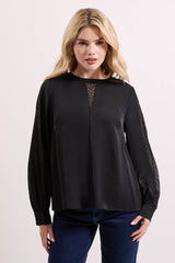 Lace Insert Long Sleeve Blouse