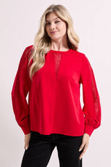 Lace Insert Long Sleeve Blouse