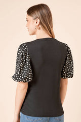 Mono Spot Printed Puff Sleeve Top