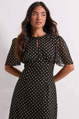 Petite DP Luxe Metallic Spot Chiffon Ruffle Hem Midi Dress