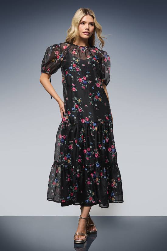 DP Luxe Printed Organza Tiered Midaxi Dress