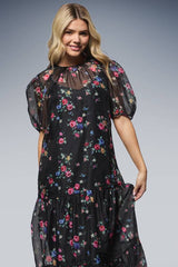 DP Luxe Printed Organza Tiered Midaxi Dress
