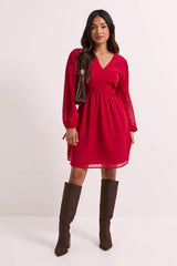 Petite Gathered Waistband Detail Chiffon Mini Dress