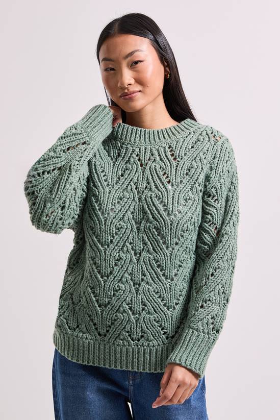 Petite Cable Pointelle Crew Neck Jumper