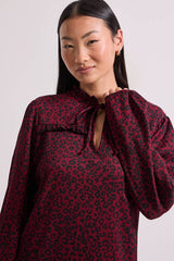 Petite Brown Animal Tie Neck Tiered Smock Jersey Mini Dress