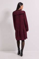 Petite Brown Animal Tie Neck Tiered Smock Jersey Mini Dress