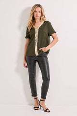 V Neck Short Sleeve Sequin T-Shirt