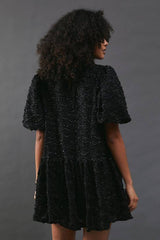 Metallic Tinsel  Drop Waist Mini Smock Dress