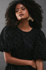 Metallic Tinsel  Drop Waist Mini Smock Dress