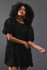 Metallic Tinsel  Drop Waist Mini Smock Dress