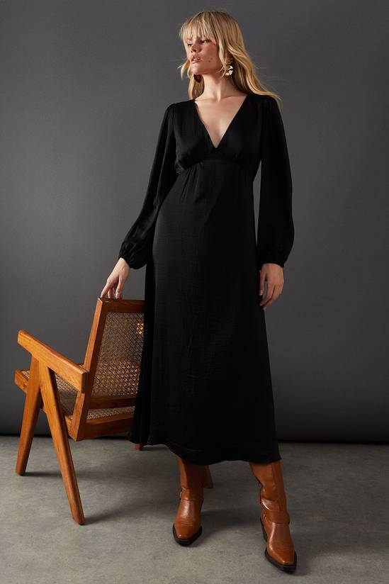 Satin Plunge Neck Midi Dress