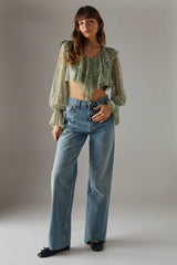 Lace Double Ruffle Blouson Blouse