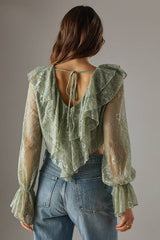 Lace Double Ruffle Blouson Blouse