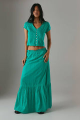 Cotton Dobby Trim Insert Boho Skirt