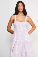 Seersucker Check Strappy Tie Back Tier Midi Sundress