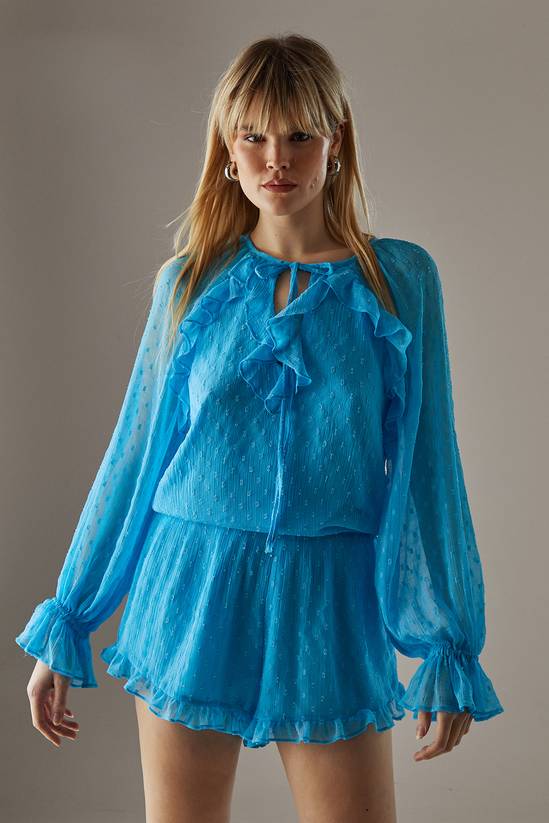 Marble Dobby Chiffon Ruffle Blouson Playsuit