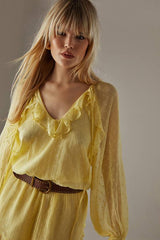 Marble Dobby Chiffon Ruffle Blouson Playsuit