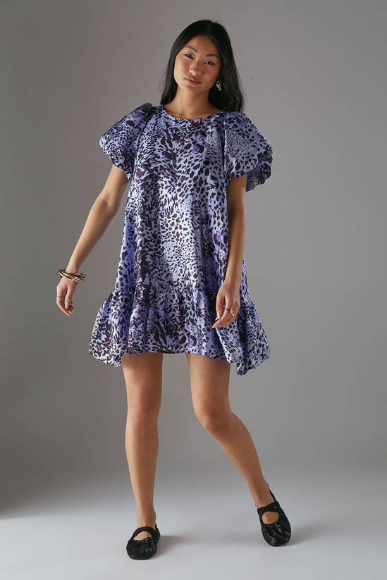 Petite Organza Puff Sleeve Swing Mini Dress