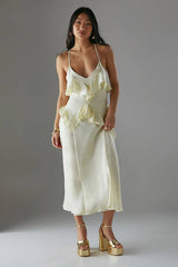 Petite Ruffle Detail Bias Satin Dress