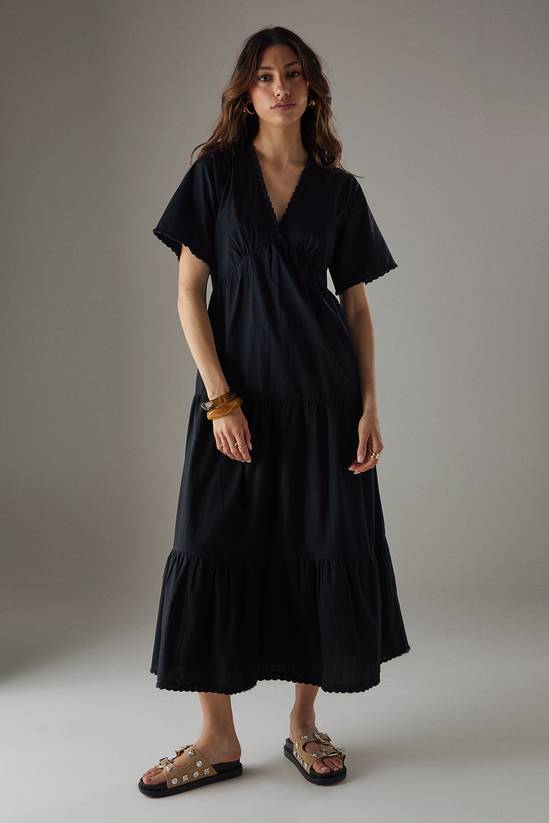 Poplin Whipstitch Trim Midi Smock Dress