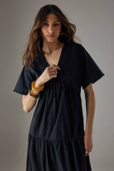 Poplin Whipstitch Trim Midi Smock Dress