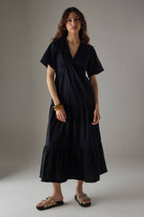 Poplin Whipstitch Trim Midi Smock Dress