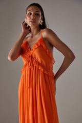 HCD Chiffon Ruffle Strappy Floaty Maxi Dress