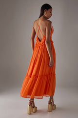 HCD Chiffon Ruffle Strappy Floaty Maxi Dress