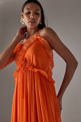HCD Chiffon Ruffle Strappy Floaty Maxi Dress