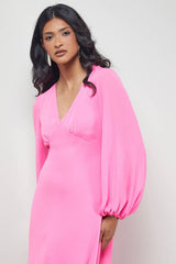 Tony Chiffon Plunge Neck Asymmetric Hem Midi Dress