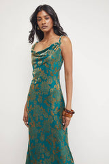 Devore Twist Cowl Neck Bias Midi Slip Dress