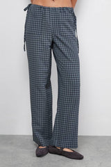 Green Check Mid Rise Tie Side Pocket Trouser