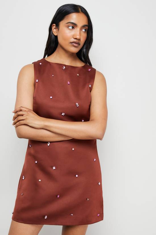 Embellished Structured Sleeveless Sequin Mini Dress