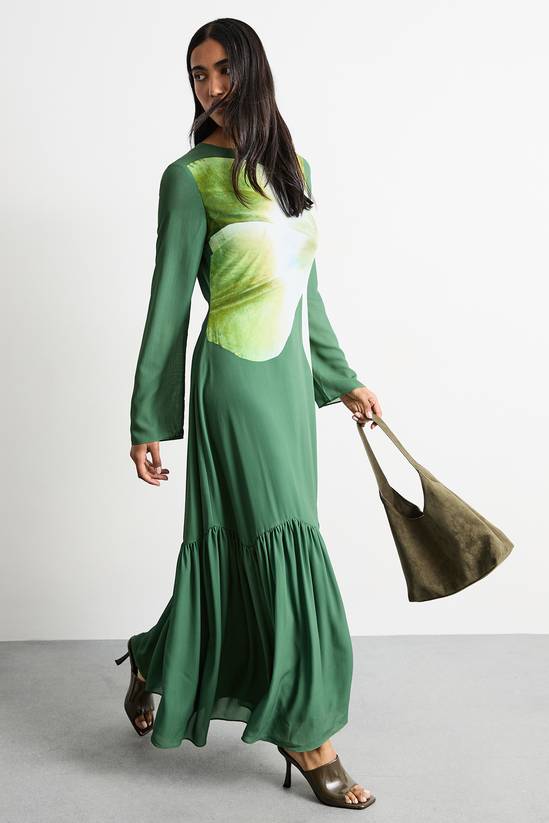 Chiffon Placement Print Midaxi Dress