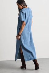Denim Side Split Midi Dress