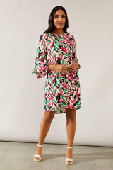 Pink Abstract Flute Sleeve Shift Dress