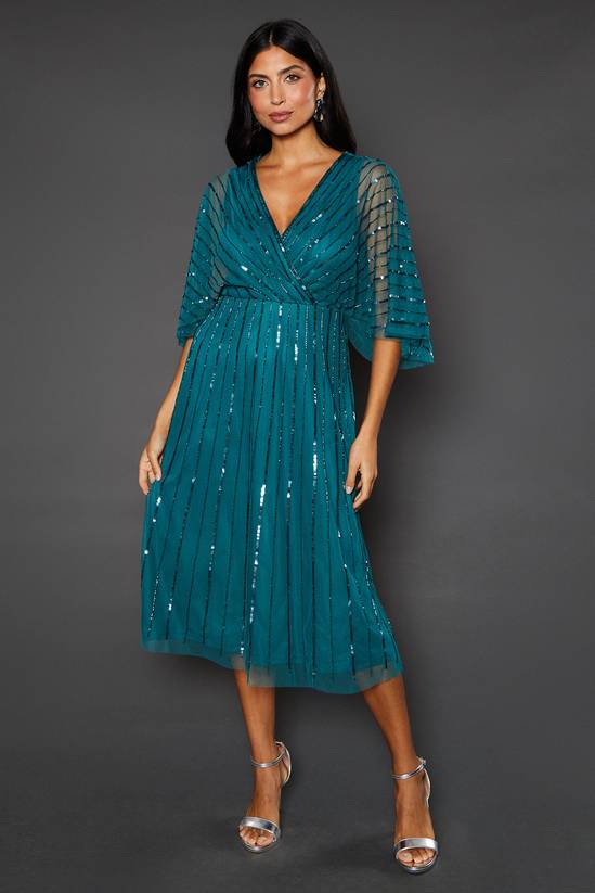 Petite Occasion Embellished Sequin Cape Midi Dress