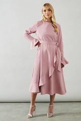 Petite Ruffle Front Belted Midi Dress