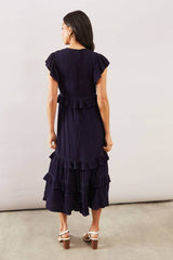 Crinkle Cheesecloth Ruffle Midi Dress