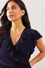 Crinkle Cheesecloth Ruffle Midi Dress