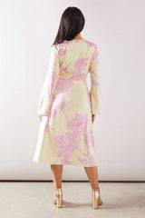 Petite Floral Satin Wrap Midi Dress