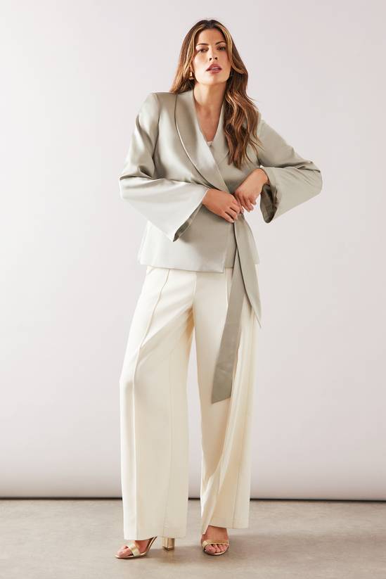 Fluid Satin Wrap Tie Jacket