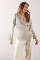 Fluid Satin Wrap Tie Jacket