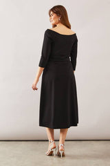 Crepe Off The Shoulder Belted Midi Dress