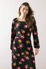 Floral Square Neck Viscose Jersey Midi Dress