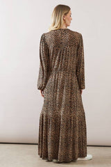 Leopard Collarless Viscose Jersey Midaxi Dress